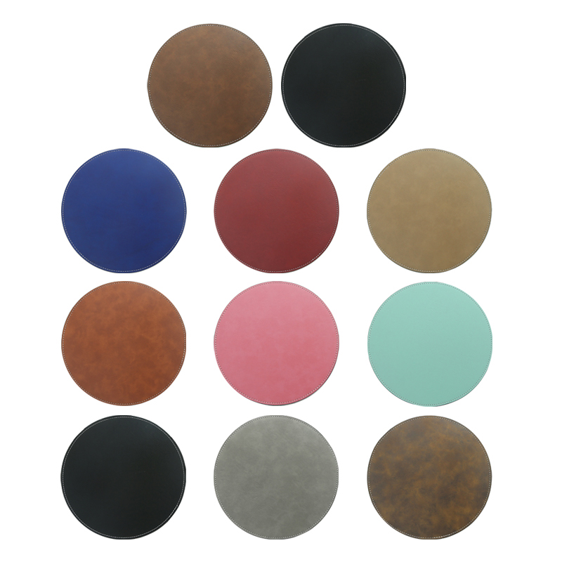Laserbares rundes Mauspad aus Kunstleder, 20 x 20 cm