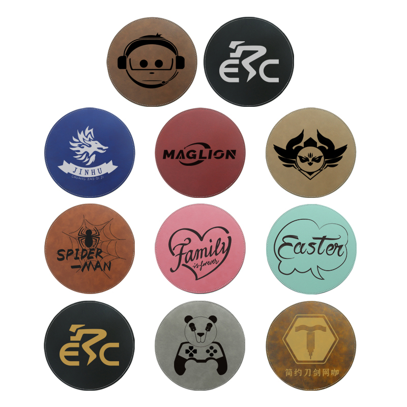 Laserbares rundes Mauspad aus Kunstleder, 20 x 20 cm