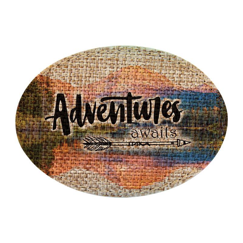 3 1/2' x 2 1/2' Sublimierbarer ovaler Sackleinenflicken mit Kleber