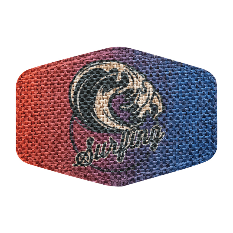 3 1/2' x 2 1/2' sublimierbarer Sackleinen-Sechskant-Aufnäher mit Kleber