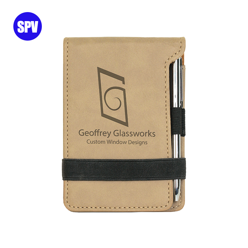 Laserbarer Mini-Notizblock aus Kunstleder mit Stift