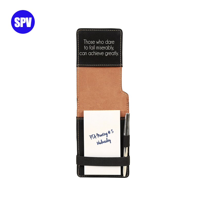 Laserbarer Mini-Notizblock aus Kunstleder mit Stift