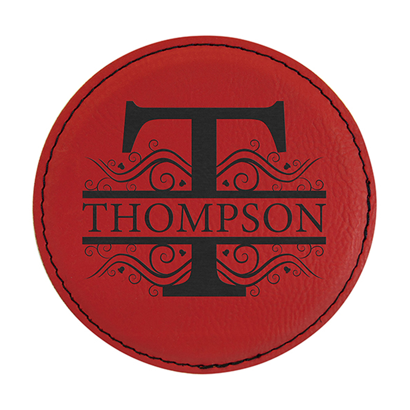 Laserbares rundes 6-Untersetzer-Set aus Kunstleder Laserbares rundes 6-Untersetzer-Set aus Kunstleder