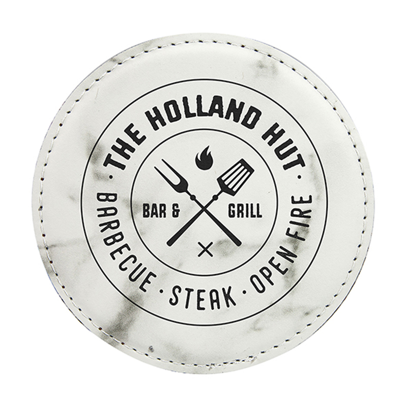 Laserbares rundes 6-Untersetzer-Set aus Kunstleder Laserbares rundes 6-Untersetzer-Set aus Kunstleder