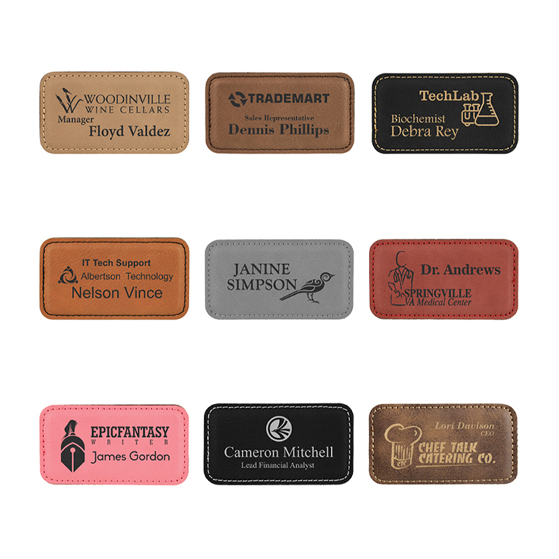 Laserbarer rechteckiger Abzeichenrohling aus Kunstleder mit Magnet