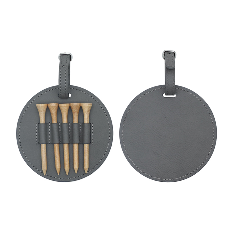 Laserbarer Runder Kunstleder-Golftaschenanhänger Mit 5 Holztees Laserbarer Runder Kunstleder-Golftaschenanhänger Mit 5 Holztees