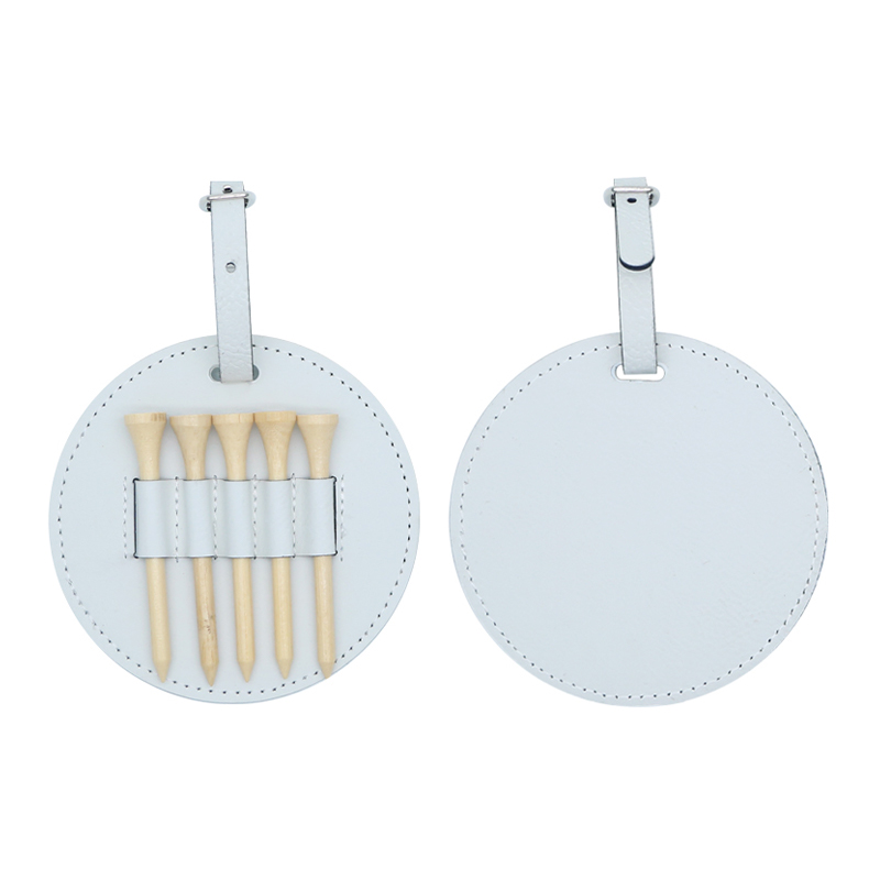 Laserbarer Runder Kunstleder-Golftaschenanhänger Mit 5 Holztees Laserbarer Runder Kunstleder-Golftaschenanhänger Mit 5 Holztees