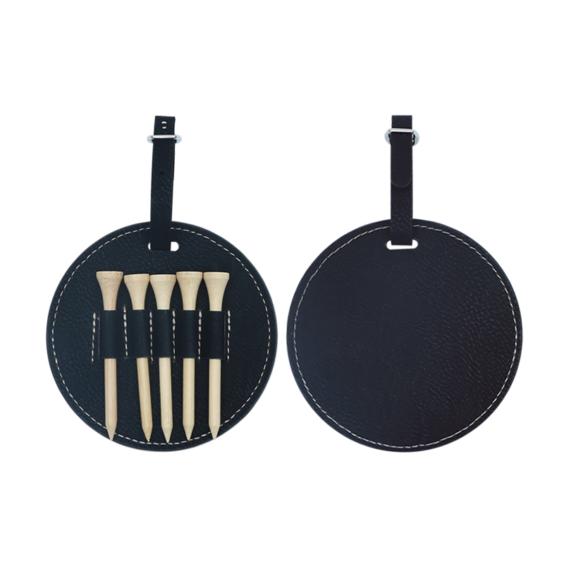 Laserbarer Runder Kunstleder-Golftaschenanhänger Mit 5 Holztees Laserbarer Runder Kunstleder-Golftaschenanhänger Mit 5 Holztees