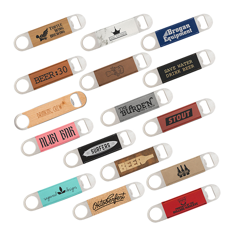 Laserbarer Flaschenöffner aus Kunstleder Laserbarer Flaschenöffner aus Kunstleder