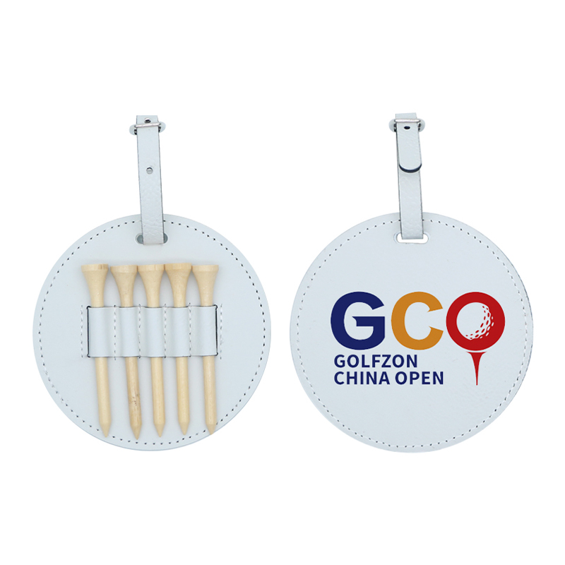 Laserbarer Runder Kunstleder-Golftaschenanhänger Mit 5 Holztees Laserbarer Runder Kunstleder-Golftaschenanhänger Mit 5 Holztees
