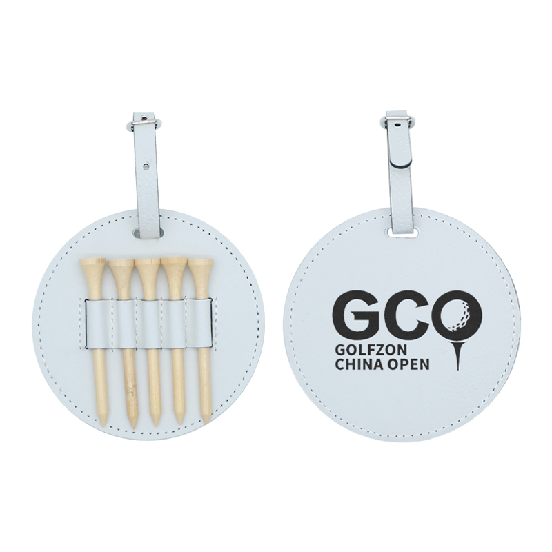 Laserbarer Runder Kunstleder-Golftaschenanhänger Mit 5 Holztees Laserbarer Runder Kunstleder-Golftaschenanhänger Mit 5 Holztees