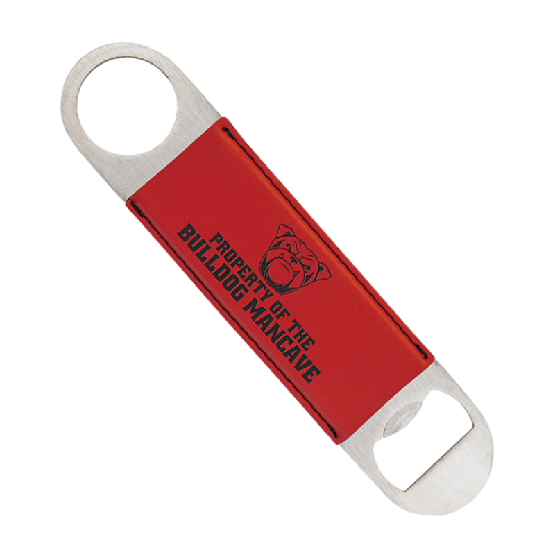 Laserbarer Flaschenöffner aus Kunstleder Laserbarer Flaschenöffner aus Kunstleder